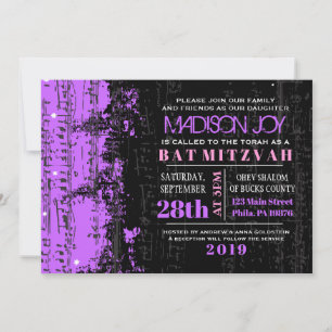 Musiknotens Stars Bar Mitzvah Einladung Violet