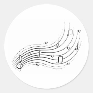 Musiknotenwelle, schwarze Linienclipart Runder Aufkleber