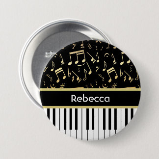 Musiknotizen und Klaviertasten Schwarz und Gold Button