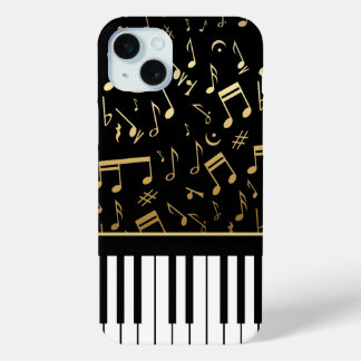 Musiknotizen und Klaviertasten Schwarz und Gold Case-Mate iPhone Hülle