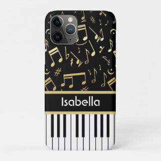 Musiknotizen und Klaviertasten Schwarz und Gold iPhone 11 Pro Hülle