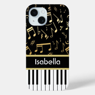 Musiknotizen und Klaviertasten Schwarz und Gold Case-Mate iPhone Hülle