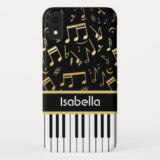 Musiknotizen und Klaviertasten Schwarz und Gold Case-Mate iPhone Hülle