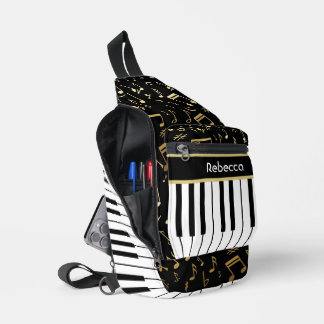 Musiknotizen und Klaviertasten Schwarz und Gold Crossbody Bag