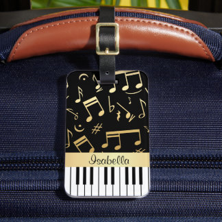 Musiknotizen und Klaviertasten Schwarz und Gold Gepäckanhänger