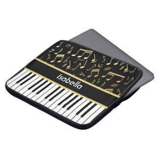 Musiknotizen und Klaviertasten Schwarz und Gold Laptopschutzhülle