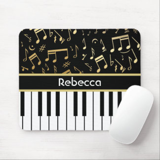 Musiknotizen und Klaviertasten Schwarz und Gold Mousepad