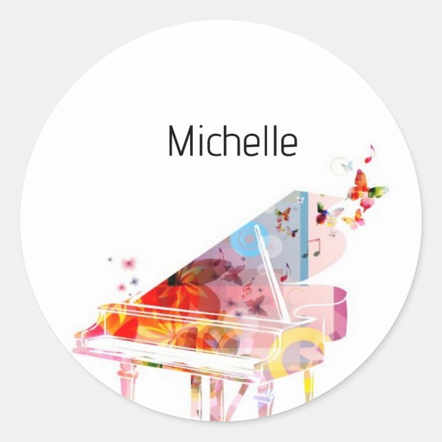 Musiknotizen und Klaviertasten Schwarz und Gold Runder Aufkleber (Vorderseite)