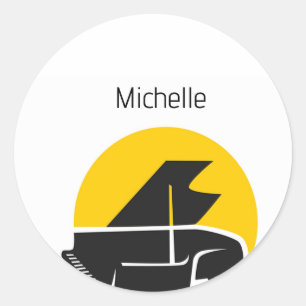 Musiknotizen und Klaviertasten Schwarz und Gold Runder Aufkleber