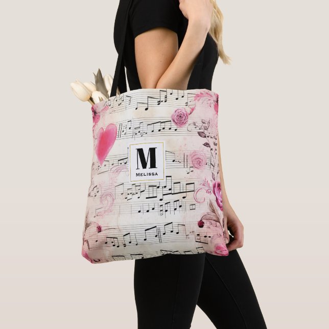 Musiknotizen und Rose Vintages Design Monogramm (Von Nahem)