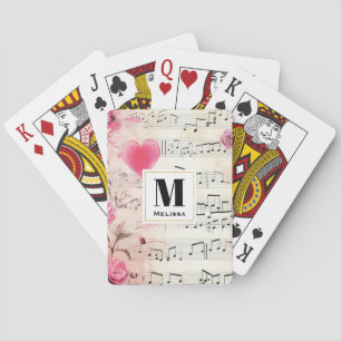 Musiknotizen und Rose Vintages Design Monogramm Spielkarten