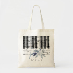 Musikpiano dusty blue floral name tobag tragetasche