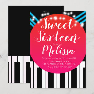 Musikpiano roter Teppich Stil Nacht Sweet Sixteen Einladung