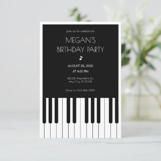 Musikpiano - Schwarz/Weiß - Geburtstag Einladung