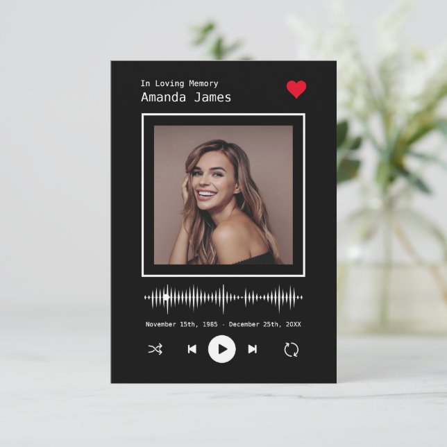 Musikplayer Inspiriert Gedenkfeier Dankeskarte (Stehend Vorderseite)