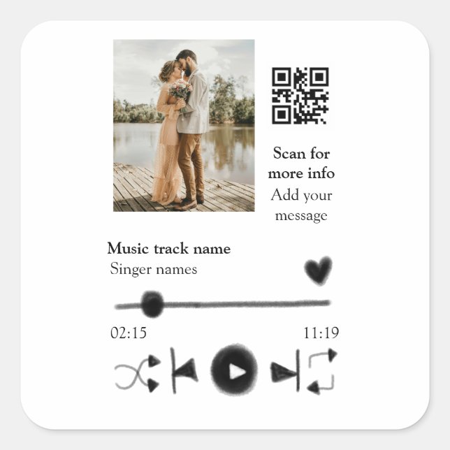 Musikplayer personalisiertes Paar Liebe q r Code t Quadratischer Aufkleber (Vorderseite)