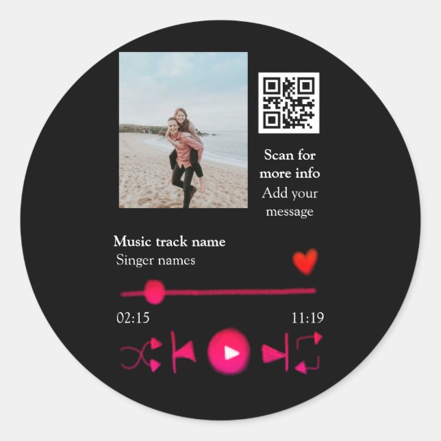 Musikplayer personalisiertes Paar Liebe q r Code t Runder Aufkleber (Vorderseite)