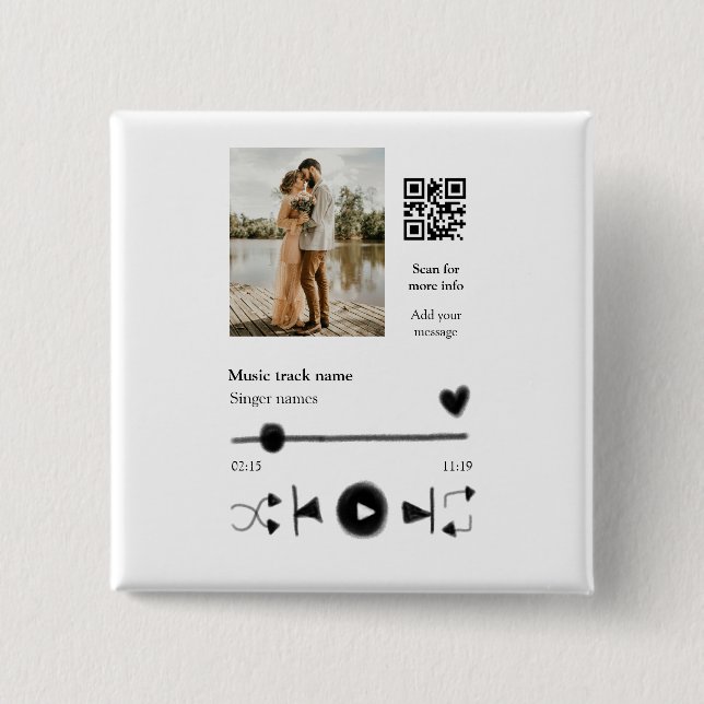 Musikplayer personalisiertes Paar Liebe QR-Code Te Button (Vorderseite)