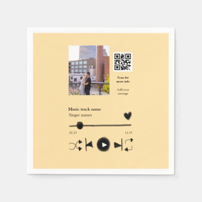 Musikplayer personalisiertes Paar Liebe QR-Code Te Serviette (Vorderseite)