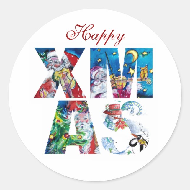 MUSIKSANTA UND SNOWMAN XMAS NACHT PARTY RUNDER AUFKLEBER (Vorderseite)