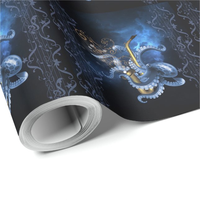 Musiksaxophon mit Oktopus Geschenkpapier (Rolleneckpunkt)