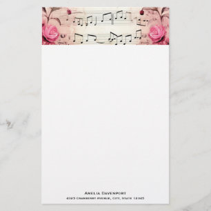 Musikstil: Vintage Noten und Rose Briefpapier