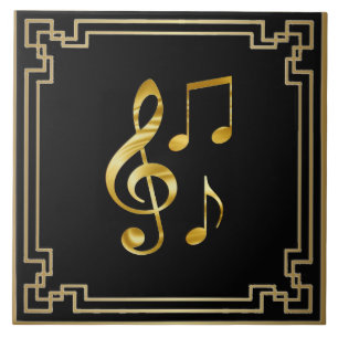 Musiksymbole, Gold auf Schwarz, Fliese