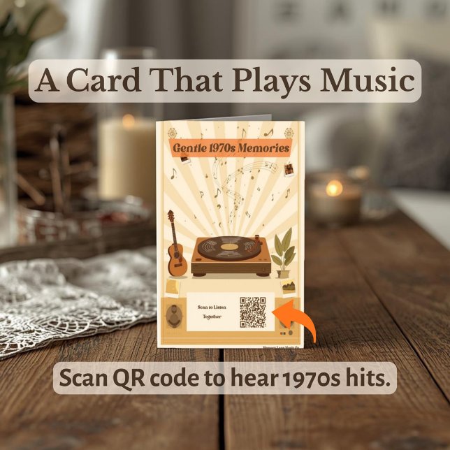 Musiktherapie-Grußkarte mit Nostalgie der 1970er J Karte (Give the gift of music with this 70s nostalgia QR code card for dementia and Alzheimer's care.)