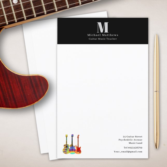 Musikunterricht für Gitarrenlehrer (Guitar music teacher custom business stationary)
