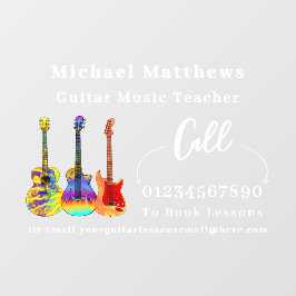Musikunterricht für Gitarrenlehrer Werbung Fensteraufkleber