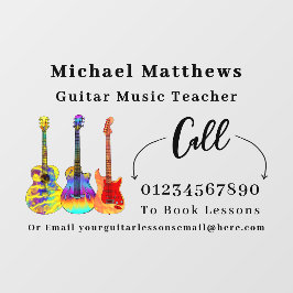 Musikunterricht für Gitarrenlehrer Werbung Fensteraufkleber