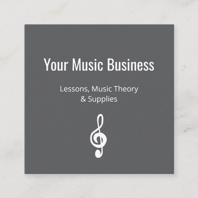 Musikunterricht QR-Code Einfach Gray Treble Clef Quadratische Visitenkarte (Vorderseite)
