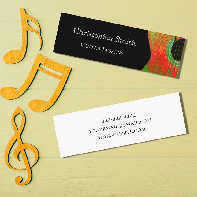Musikunterricht - Red Black Guitar Business Card Mini Visitenkarte (Von Creator hochgeladen)