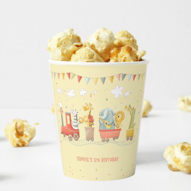 Musikzug mit wilden Tieren Kindergeburtstag Pappbecher (Von Creator hochgeladen)