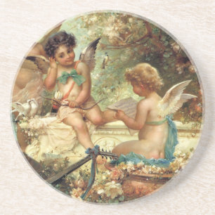 Musizierende Engel von Hans Zatzka, Victorian Fine Sandstein Untersetzer
