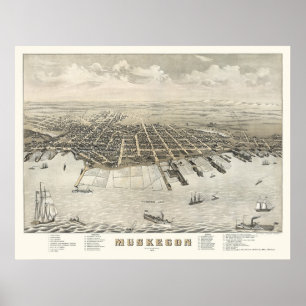 Muskegon, MI Panoramic Map -1874 Poster
