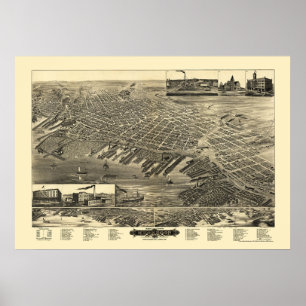 Muskegon, MI Panoramic Map - 1889 Poster
