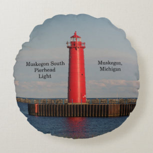 Muskegon South Pierhead Helles Rundkissen Rundes Kissen