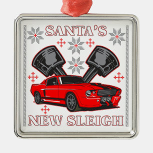 Muskel-Auto-Sankt neuer Pferdeschlitten-hässliche Silbernes Ornament