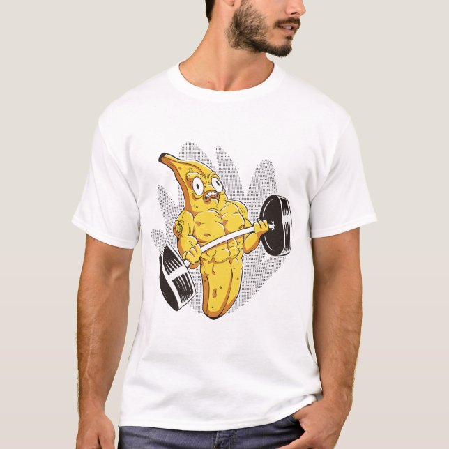 Muskel-Banane – Lustiger Cartoon-Bodybuilder-Banan T-Shirt (Vorderseite)