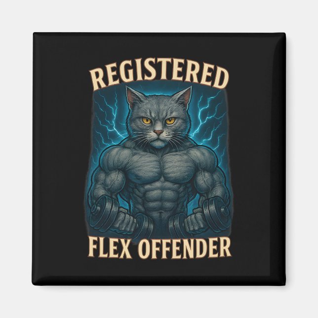 Muskel Cat Registered Flex Offender Funny Gym Meme Magnet (Vorne)