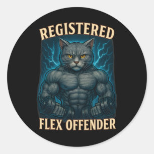 Muskel Cat Registered Flex Offender Funny Gym Meme Runder Aufkleber