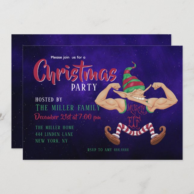 Muskel Elf Einladung (Vorne/Hinten)