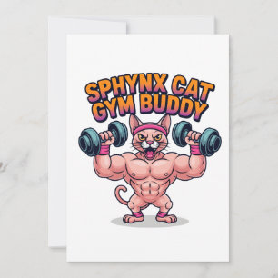Muskelbiger Sphynx-Katzen-Gym-Buddy-Cartoon Feiertagskarte