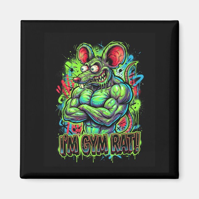 Muskeliger Fitnessstudio-Ratte Bodybuilder Graffit Magnet (Vorne)