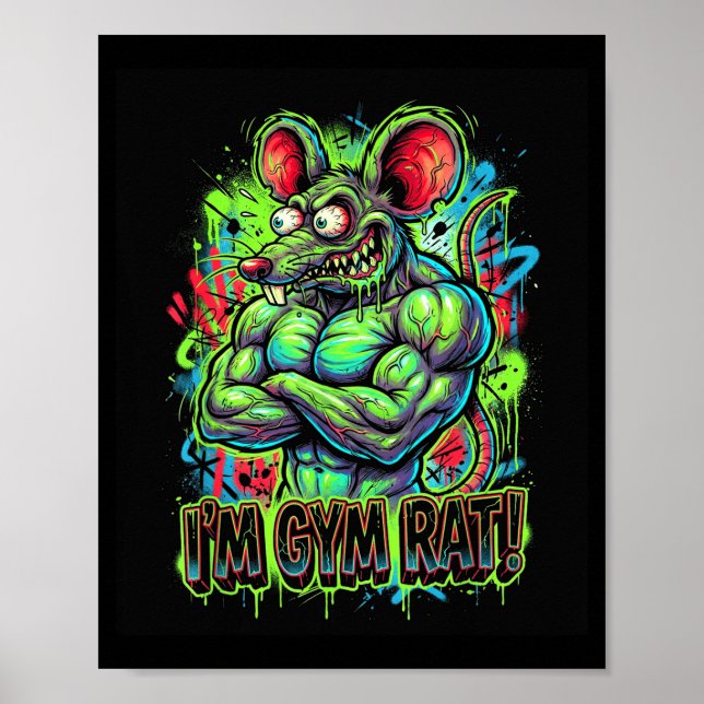 Muskeliger Fitnessstudio-Ratte Bodybuilder Graffit Poster (Vorne)