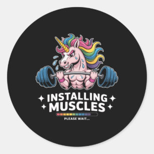 Muskeln, die Unicorn-Gewichtsheben Runder Aufkleber