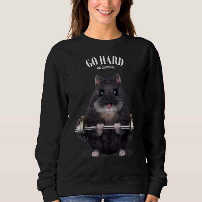 Muskeltraining im schwarzen Zwerghamster Sweatshirt (Vorderseite)
