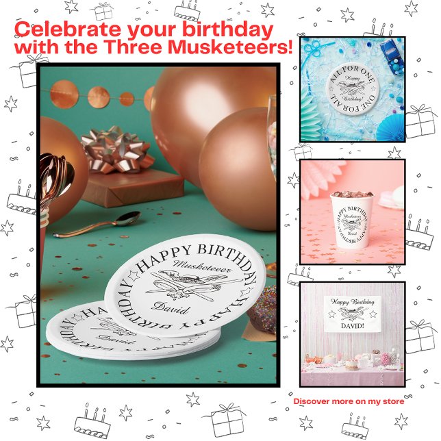 Musketeer Hero Happy Birthday Party individuell an Pappteller (Von Creator hochgeladen)