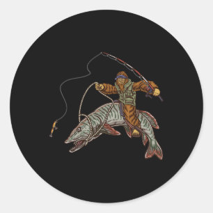 Muskie-Angeln Tiger Musky Jagd Bigfoot Fischer Runder Aufkleber